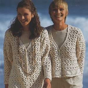 Womens Long or Short Jacket Crochet Pattern PDF Ladies 32 - 34, 36 - 38 and 40 - 42 inch bust, Cardigan, Vintage Crochet Patterns for Women