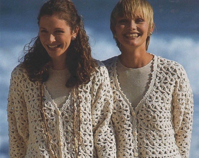 Womens Long or Short Jacket Crochet Pattern PDF Ladies 32 - 34, 36 - 38 and 40 - 42 inch bust, Cardigan, Vintage Crochet Patterns for Women