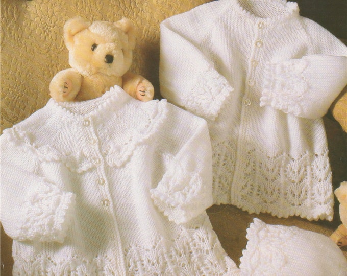 Babies Matinee Coat, Bonnet and Mitts Knitting Pattern PDF Baby Girls or Boys 16, 18 and 20 inch chest, Vintage Knitting Patterns for Babies