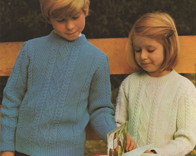 Childrens Sweater Knitting Pattern PDF Boys or Girls 24, 26, 28 and 30 inch chest, Patterned Jumper, DK Yarn, Vintage, e-pattern Download