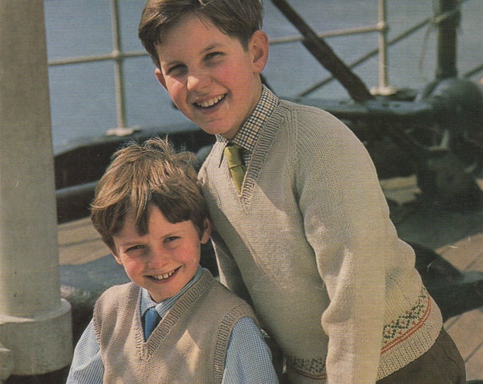 Fair Isle Sweater and Pullover Knitting Pattern PDF Boys 26, 28 & 30 inch chest, Vintage Knitting Patterns for Children, e-pattern Download
