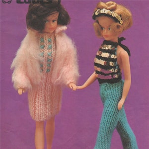 Dolls Clothes Knitting Pattern PDF for 11 - 12 inch Doll, Sindy, Barbie, Fashion Dolls Outfit Pattern, Vintage Knitting Patterns for Dolls