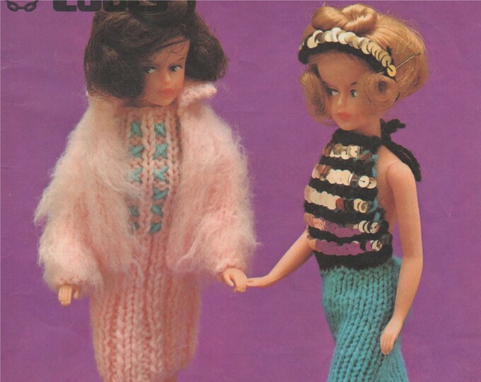 Dolls Clothes Knitting Pattern PDF for 11 - 12 inch Doll, Sindy, Barbie, Fashion Dolls Outfit Pattern, Vintage Knitting Patterns for Dolls