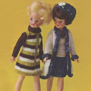 Dolls Clothes Knitting Pattern PDF for 11 - 12 inch Doll, Sindy, Barbie, Fashion Dolls Outfit Pattern, Vintage Knitting Patterns for Dolls