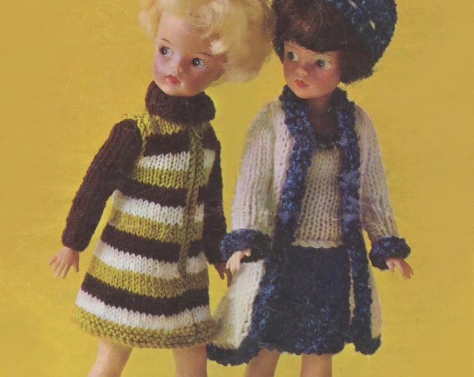 Dolls Clothes Knitting Pattern PDF for 11 - 12 inch Doll, Sindy, Barbie, Fashion Dolls Outfit Pattern, Vintage Knitting Patterns for Dolls