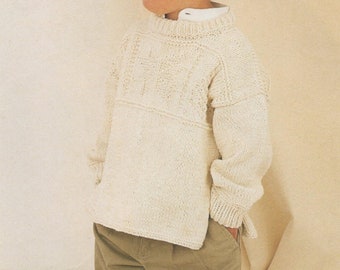 Childrens Aran Tunic Sweater Knitting Pattern PDF Boys or Girls 22, 24, 26, 28 and 30 inch chest, Patterned Long Jumper, Download Patterns