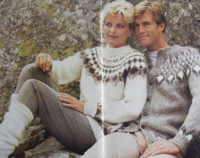 Fair Isle Yoke Sweater and Cardigan Knitting Pattern PDF Womens 32, 34, 36 - 38, 40 inch bust, Mens 38, 40, 42 - 44 inch chest, Download