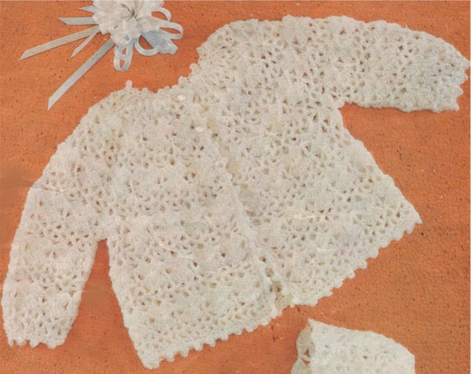 Baby Matinee Coat, Bonnet and Bootees Crochet Pattern PDF : Babies Boy or Girl 20 inch chest . Jacket . Booties . e-pattern Download