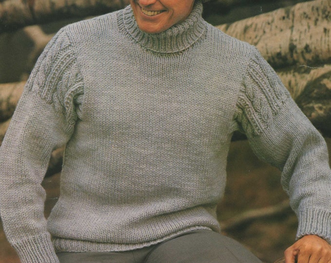 Mens Sweater Knitting Pattern PDF with Cable stitch detail, Mans 36, 38, 40, 42 & 44 inch chest, Vintage Knitting Patterns for Men, Download