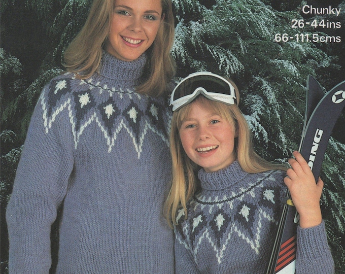 Fair Isle Yoke Sweater Knitting Pattern PDF Mens, Womens, Boys and Girls 26, 28, 30, 32, 34, 36, 38, 40, 42 & 44 inch chest, Family Patterns