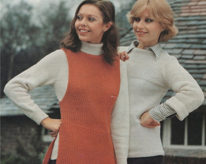 Womens Sweater, Tabard and Over Sweater Knitting Pattern PDF Ladies 26, 28, 30, 32, 34, 36, 38  and 40 inch chest, Winter Warmers, Download