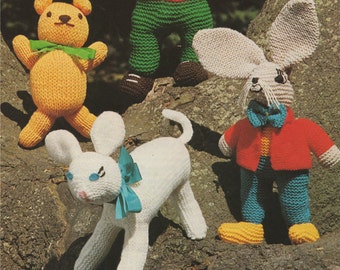 Toy Knitting Pattern PDF Lamb, March Hare, Teddy, Gnome, Rabbit, DK Yarn, Soft Toys, Knitted Toys, Vintage Toy Knitting Patterns, Download
