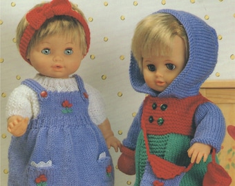 Doll Clothes Knitting Pattern PDF for 12 - 14, 15 - 18 and 19 - 22 inch Doll, Tiny Tears, First Love, Vintage Knitting Patterns for Dolls