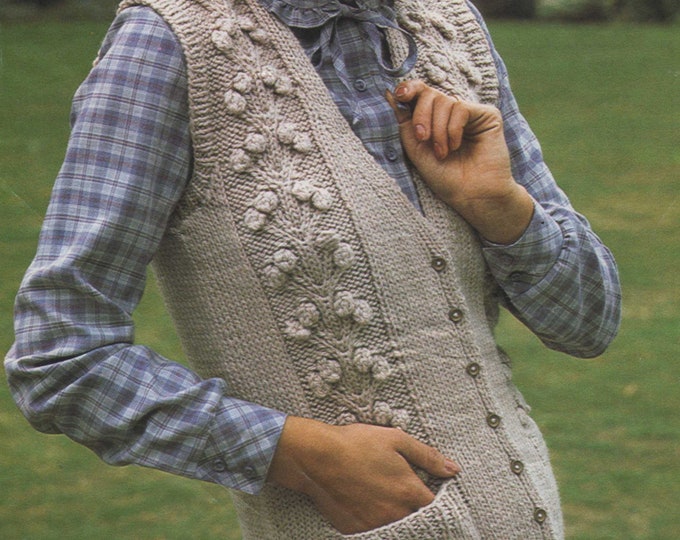 Womens Waistcoat Gilet Knitting Pattern PDF Ladies 32, 34, 36, 38, 40 and 42 inch bust, Vintage Knitting Patterns for Women, pdf Download