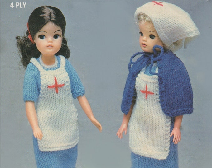 Dolls Clothes Knitting Pattern PDF Nurses Uniform Dolls Outfit for 11 - 12 inch Doll, Sindy, Barbie, Fashion Dolls, Knit Patterns for Dolls