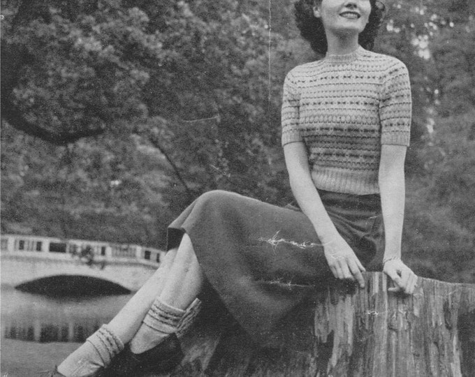 Fair Isle Sweater and Bobby Socks Knitting Pattern PDF Ladies 30, 32, 34 inch bust, Fair Isle Jumper with Short Sleeves, Vintage Patterns