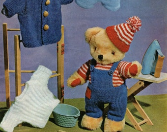 Teddy Bear Clothes Knitting Pattern PDF for 12 inch Teddy Bears, Teddy Outfit Pattern, Dungarees, Jacket, Jumpers, Hat and Shorts, Download