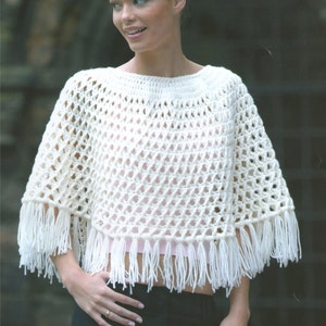 Printable Aran Poncho Crochet Pattern PDF Ladies Ponchette, Winter Crochet, Vintage Crochet Patterns for Women, e-pattern Download