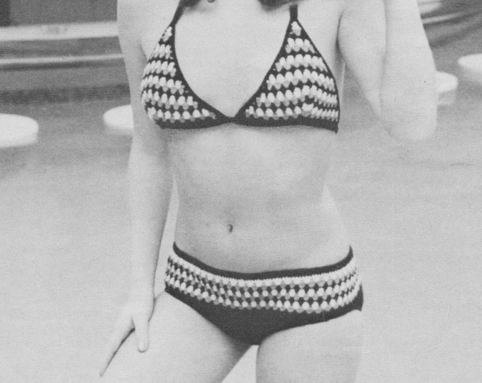 Bikini Crochet Pattern PDF Womens 32, 34 and 36 inch bust, 34, 36 and 38 inch hips, Beach Swim Wear, 4 ply yarn, Vintage Crochet Patterns