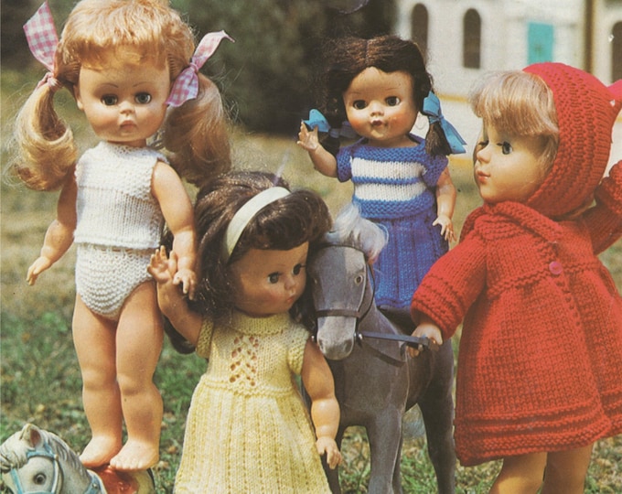 Dolls Clothes Knitting Pattern PDF for 10, 12, 14 and 16 inch Doll, Dolls Outfit Pattern, Vintage Knitting Patterns for dolls, pdf Download