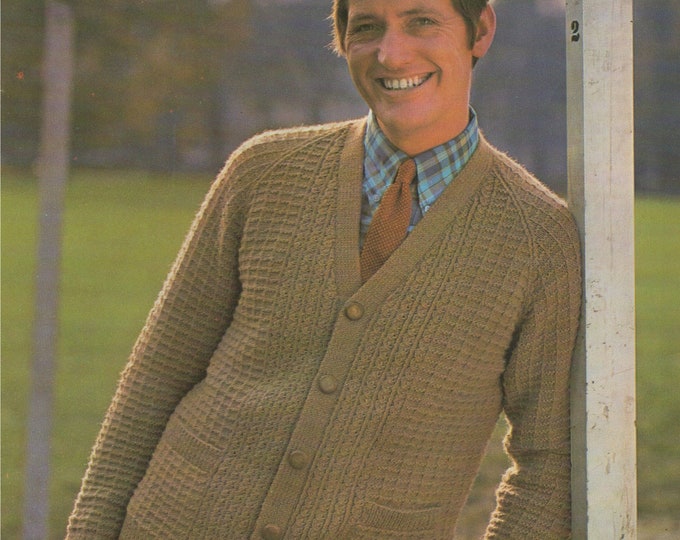 Mens Cardigan Knitting Pattern PDF Mans 40, 42 & 44 inch chest, Slouch Cardigan, DK, Vintage Knitting Patterns for Men, e-patterns Download