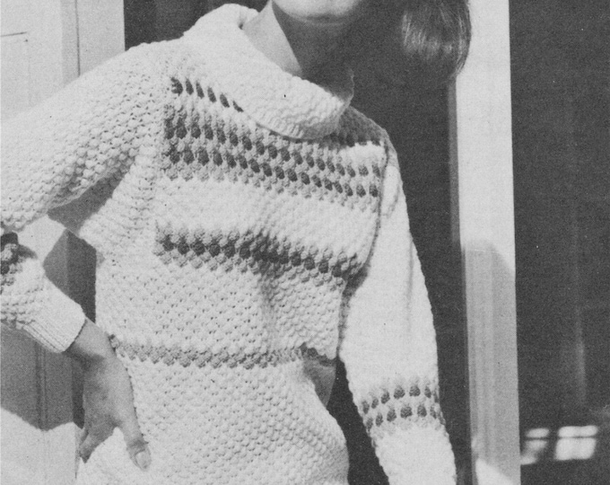 Patterned Sweater in Bramble Stitch Knitting Pattern PDF Ladies 36 and 38 inch bust, Jumper, DK 8 ply Yarn, Vintage Knit Patterns for Women