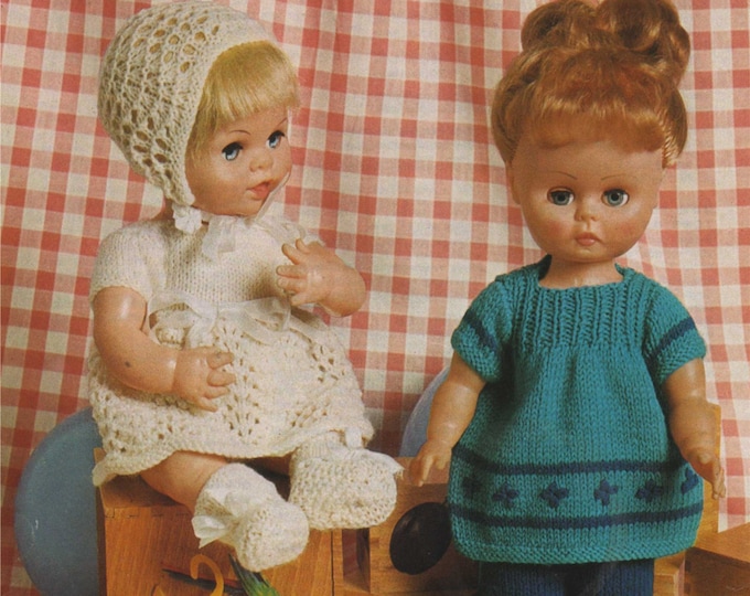 Dolls Clothes Knitting Pattern PDF for 14 inch Doll and 12 inch Baby Doll, Dolls Outfit, Vintage Knitting Patterns for Dolls, Download