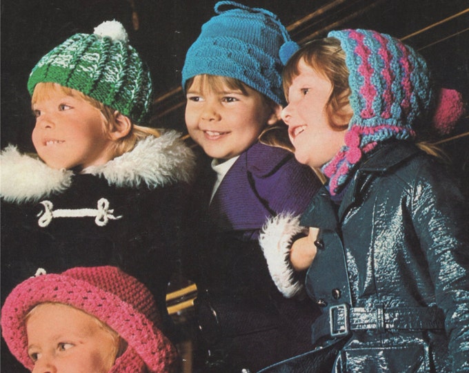 Girls Hats Crochet & Knitting Pattern PDF Childrens Hat, 2 Crochet Designs and 2 Knitted Designs, DK, Instant Digital Download
