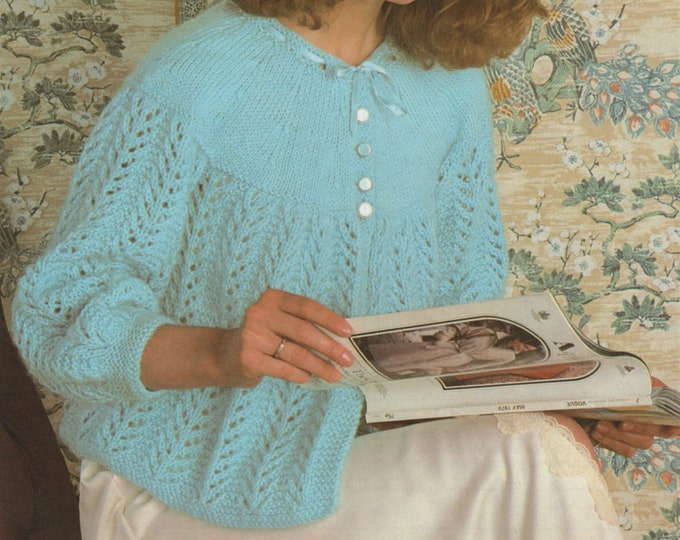 Women's Bedjacket PDF Knitting Pattern 3 ply yarn Ladies 30, 32, 34, 36, 38 inch bust, Bed Jacket, Bed Cardigan, Vintage Patterns for Women