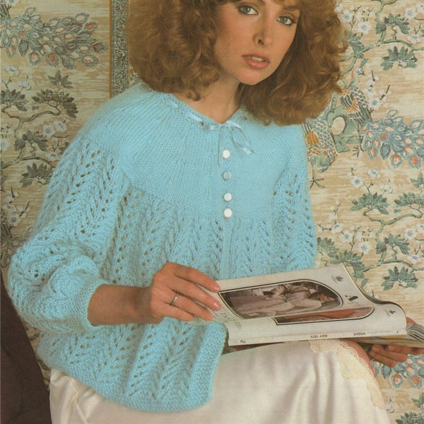 Women's Bedjacket PDF Knitting Pattern 3 ply yarn Ladies 30, 32, 34, 36, 38 inch bust, Bed Jacket, Bed Cardigan, Vintage Patterns for Women