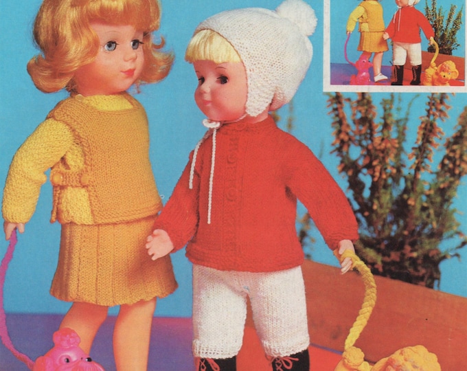 Dolls Clothes Knitting Pattern PDF for 10, 16 and 20 inch Doll, Dolls Outfit Pattern, Vintage Knitting Patterns for Dolls, Download