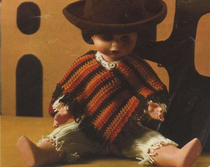 Dolls Clothes Knitting Pattern PDF for 18 inch doll like American Girl and Walker Dolls, Mexican Outfit, Vintage Knitting Patterns for Dolls