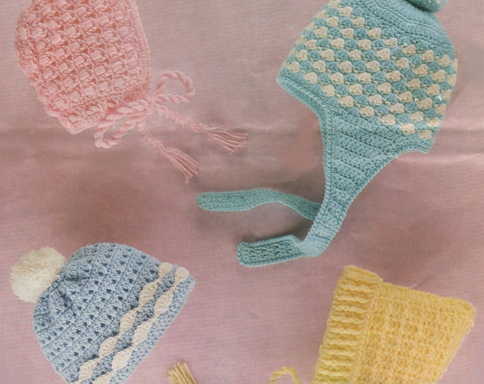 Babies and Toddlers Hat Crochet Pattern PDF Boys or Girls 9 months - 2 years, Baby Bonnets, Vintage Crochet Patterns for Babies, Download