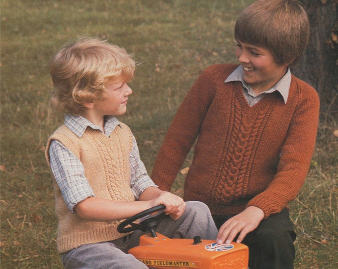 Boys Sweater and Pullover Knitting Pattern PDF Childrens 22, 24, 26, 28, 30 & 32 inch chest, Jumper, Vintage Knitting Patterns for Children