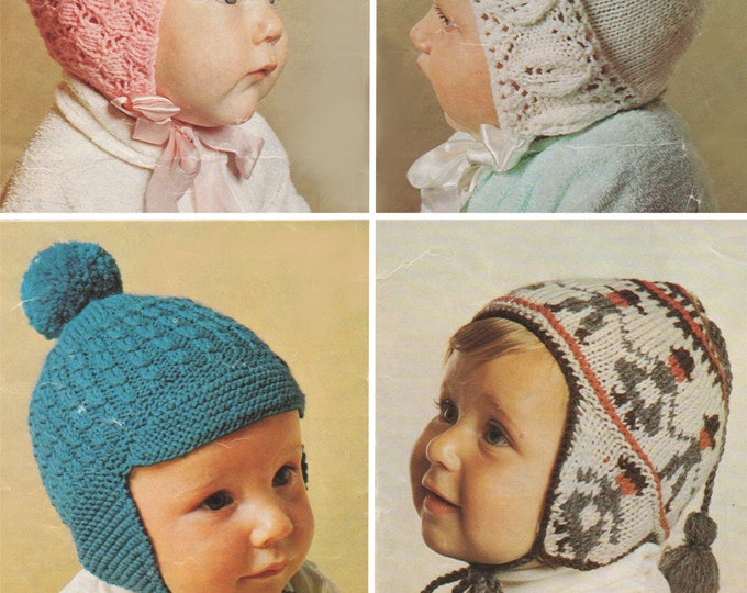 Babies Fair Isle Folk Style Helmet Hat & Bonnet Knitting Pattern PDF Bonnets 0 - 6 months (2 designs) Helmets Hat 9 - 15 months (2 designs)
