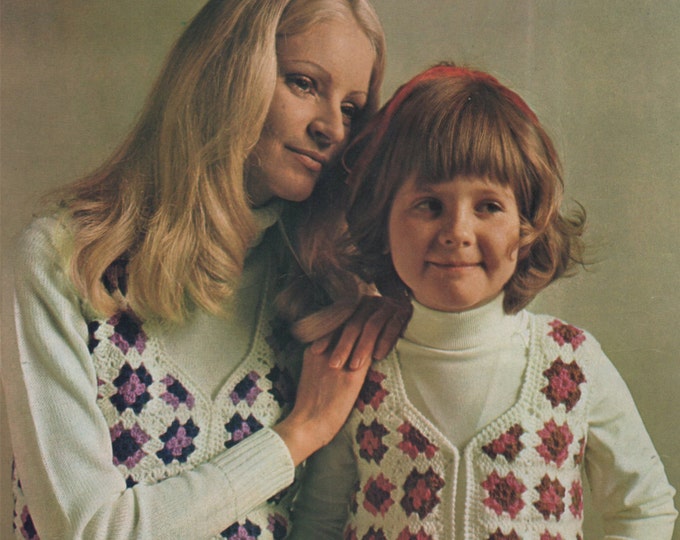 Waistcoat Crochet Pattern PDF Womens & Girls 26 - 40 inch chest, Granny Squares, Stash Project, Vintage Crochet Patterns, e-pattern Download
