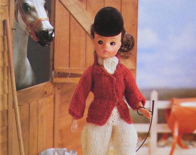 Dolls Clothes Knitting Pattern PDF for 11 inch Doll, Horse Riding Outfit, Sindy, Barbie, Fashion Dolls, Vintage Knitting Patterns for Dolls