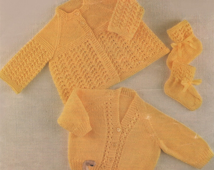 Babies Matinee Coat, Cardigan and Bootees Knitting Pattern PDF Baby Boys or Girls 18 and 20 inch chest, Vintage Knitting Patterns for Babies