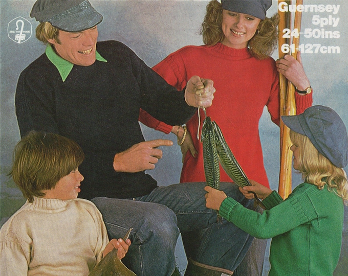 Guernsey Sweater Knitting Pattern PDF Womens, Mens, Boys and Girls 24 - 50 inch chest, Guernsey Jumper, Vintage Knitting Patterns for Family