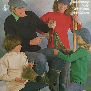 Guernsey Sweater Knitting Pattern PDF Womens, Mens, Boys and Girls 24 - 50 inch chest, Guernsey Jumper, Vintage Knitting Patterns for Family