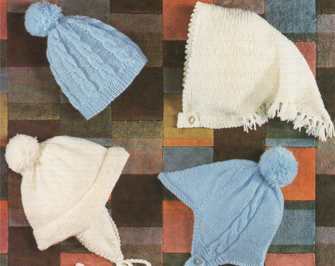 Hats and Mittens Knitting Pattern PDF Babies and Toddlers Boys or Girls 9 - 18 months, Cable Bobble Hat, Headscarf, epattern Download