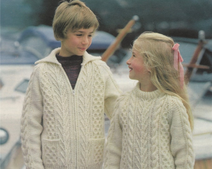 Boys or Girls Aran Sweater and Jacket Knitting Pattern PDF Childrens / Toddlers 22, 24, 26, 28, 30, 32, 34 inch chest, e-patterns Download