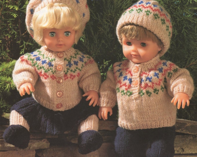 Dolls Clothes Knitting Pattern PDF for 15 inch doll, Fair Isle Doll Outfit, Tiny Tears, Palitoy Dolls, Vintage Knitting Patterns for Dolls
