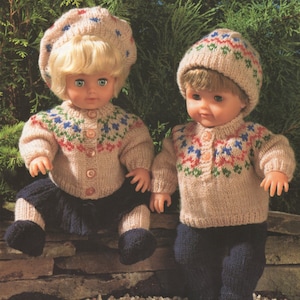 Dolls Clothes Knitting Pattern PDF for 15 inch doll, Fair Isle Doll Outfit, Tiny Tears, Palitoy Dolls, Vintage Knitting Patterns for Dolls