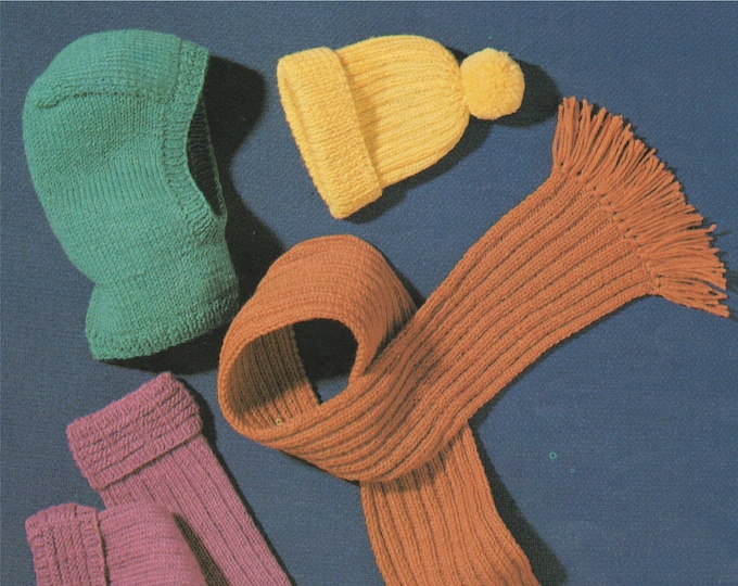 Childrens Balaclava, Bobble Hat, Socks and Scarf Knitting Pattern PDF Boys or Girls 3 - 5 and 5 - 7 years, epattern Download