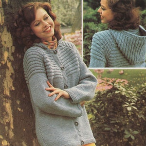 Womens Hooded Jacket Knitting Pattern PDF Ladies 32. 34, 36, 38 and 40 inch chest, Hoodie Cardigan, Vintage Knitting Patterns for Women