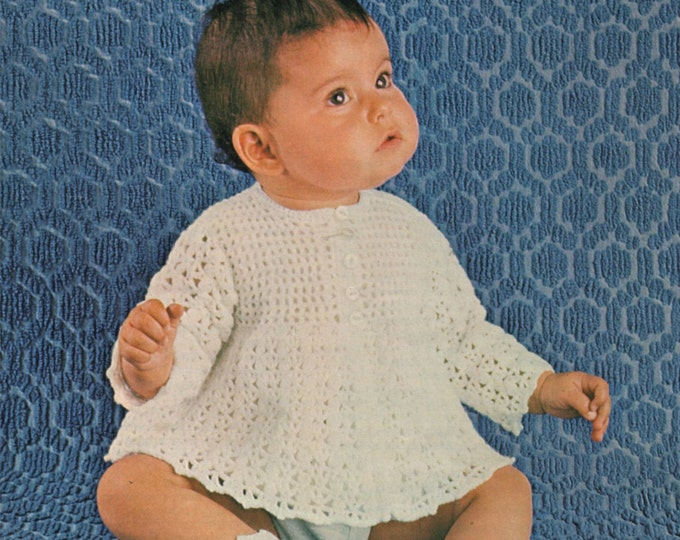 Babys Crochet Pattern PDF Matinee Coat, Bonnet and Bootees : Babies 16, 18 and 20 inch chest . Vintage Baby Crochet Patterns . Download pdf