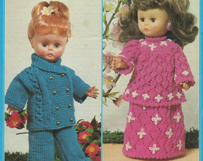 Dolls Clothes Knitting Pattern PDF for 14 inch Doll, Dolls Trousers, Jacket, Smock Top and Long Skirt Outfit Pattern, Miss Selfridge Doll