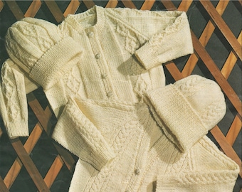 Childrens Aran Cardigan and Hat Knitting Pattern PDF Boys or Girls 24, 26, 28 and 30 inch chest, Vintage Aran Knitting Patterns for Children