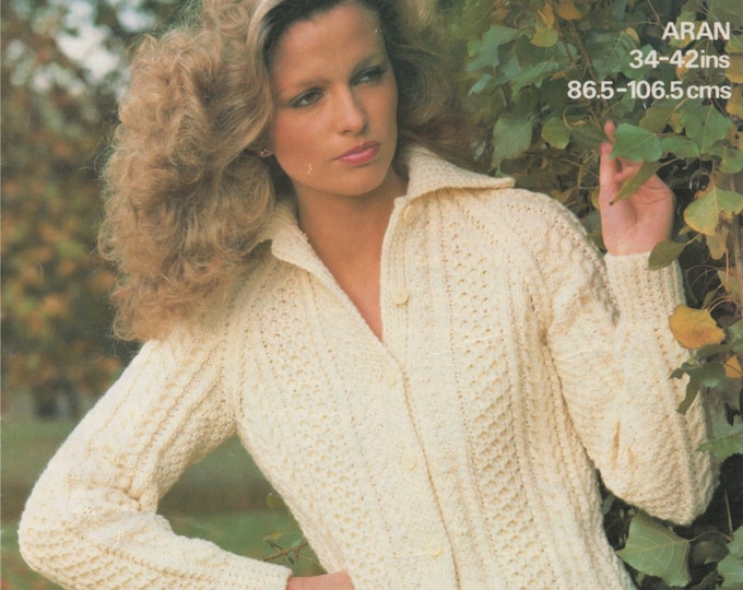 Womens Aran Jacket Knitting Pattern PDF Ladies 34, 36, 38, 40 and 42 inch bust, Cardigan, Vintage Knitting Patterns for Women, Download